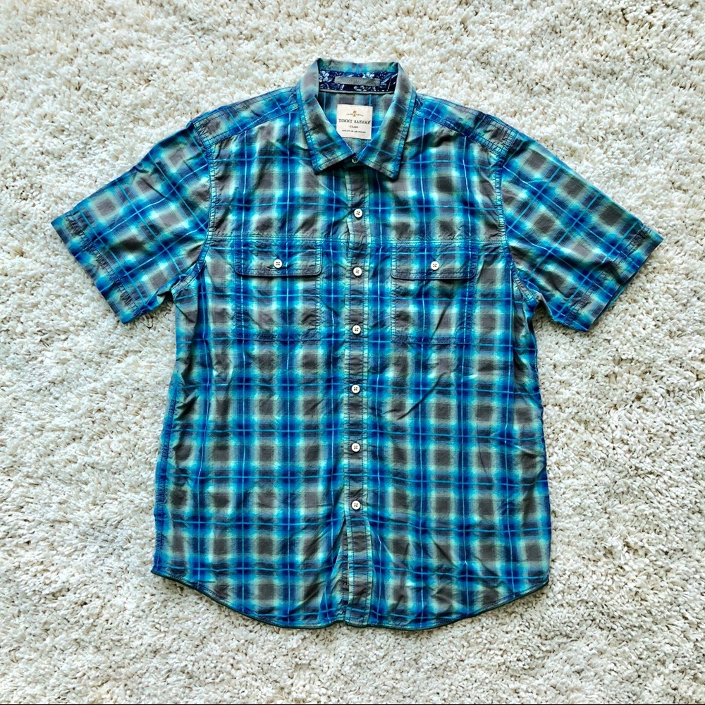 Tommy Bahama short sleeve shirt blue green plaid